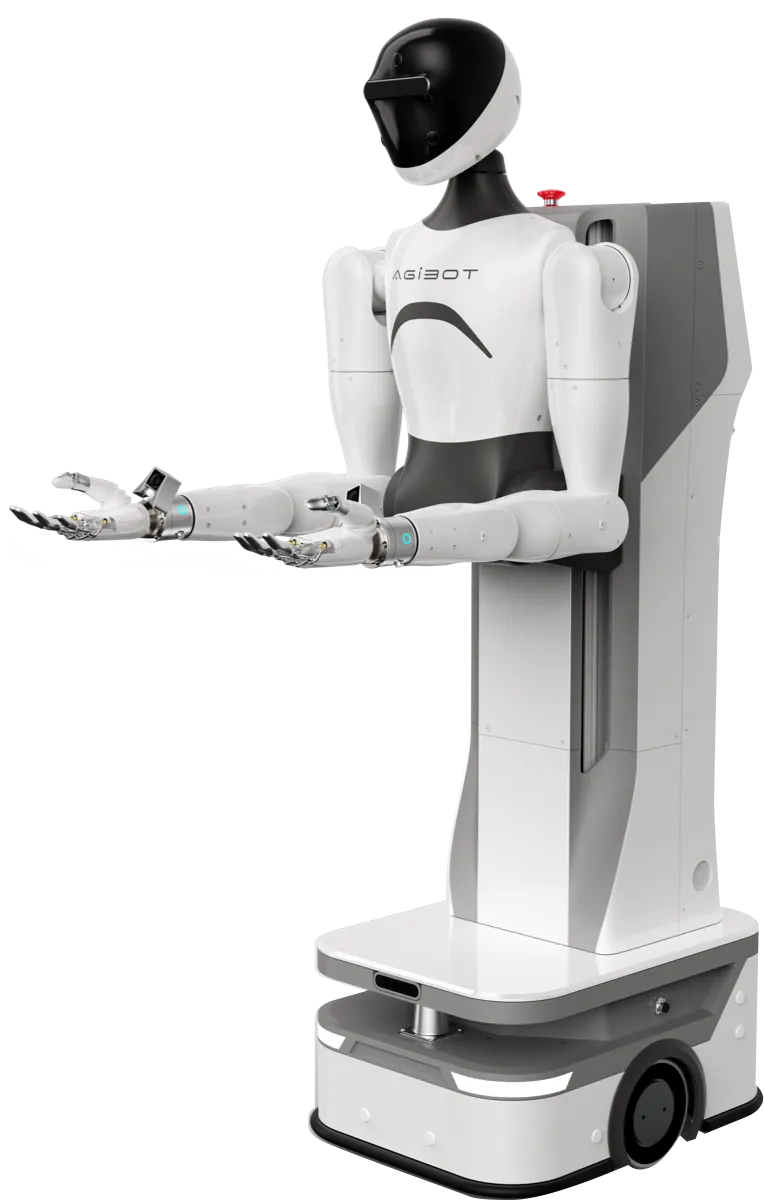 AgiBot G1(精灵 G1) — 바퀴형 하부에 양팔 상체를 얹은 제품 이미지